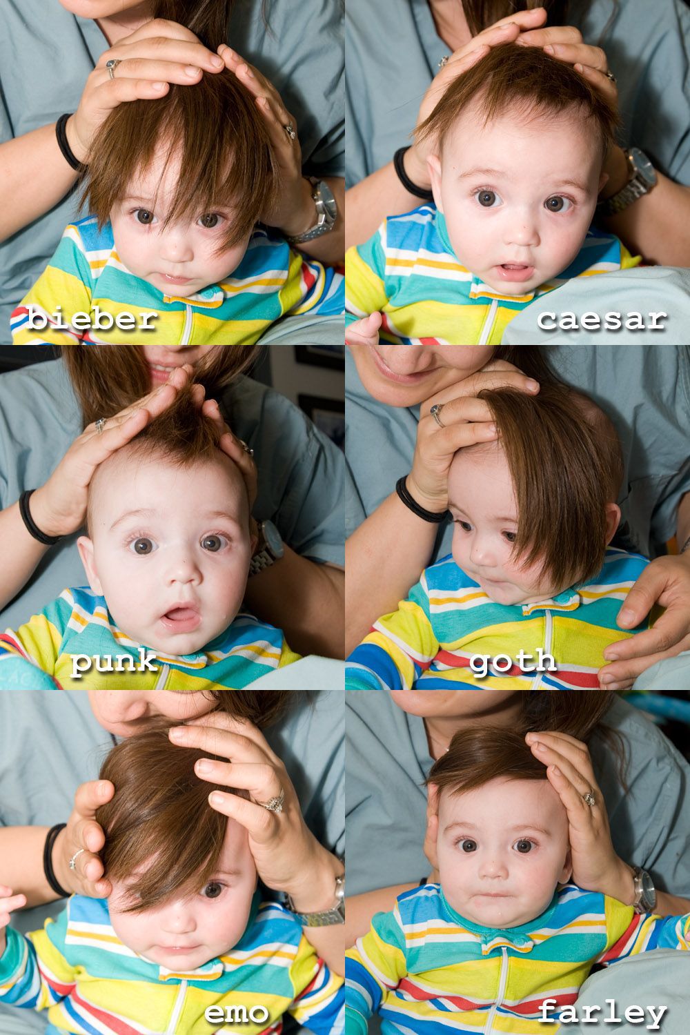 Bebé con distintos peinados