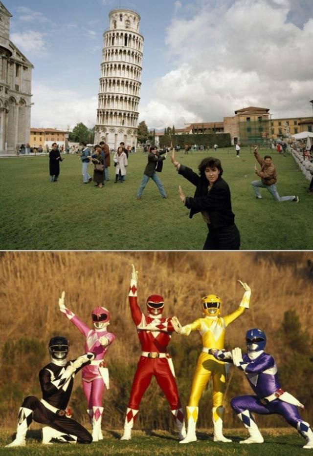 Power Rangers en la Torre de Pisa