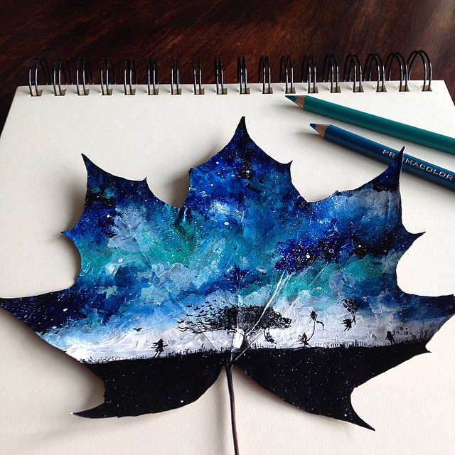 arte con hojas pintadas 4