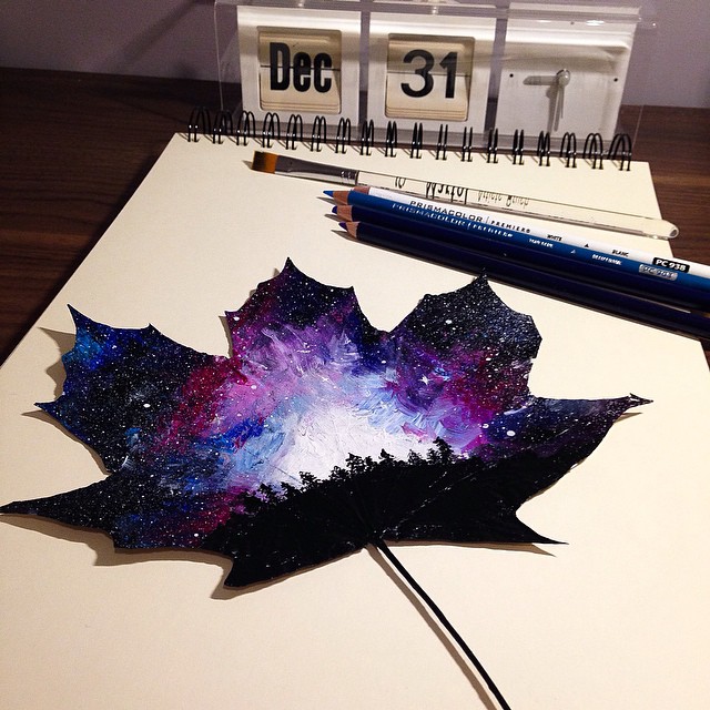 arte con hojas pintadas